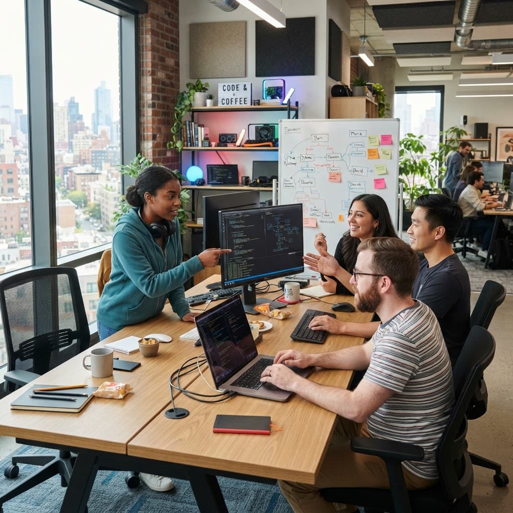 SMASH team collaborating around a desk