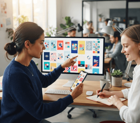 Marketing professional reviewing a Meta Ads campaign performance dashboard on a desktop monitor